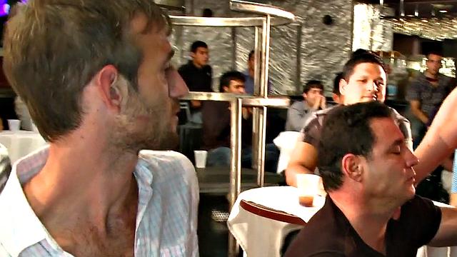 Public DILF sucks cock in strip club in front of viewers