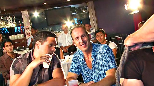 Public DILF sucks cock in strip club in front of viewers