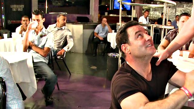 Public DILF sucks cock in strip club in front of viewers