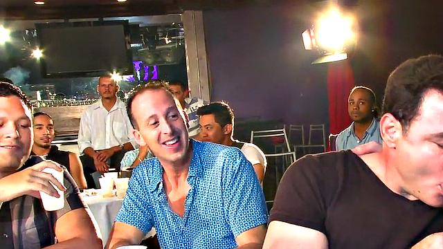 Public DILF sucks cock in strip club in front of viewers