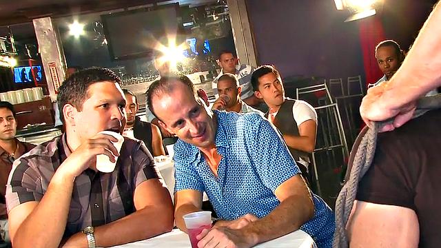 Public DILF sucks cock in strip club in front of viewers