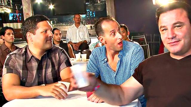 Public DILF sucks cock in strip club in front of viewers