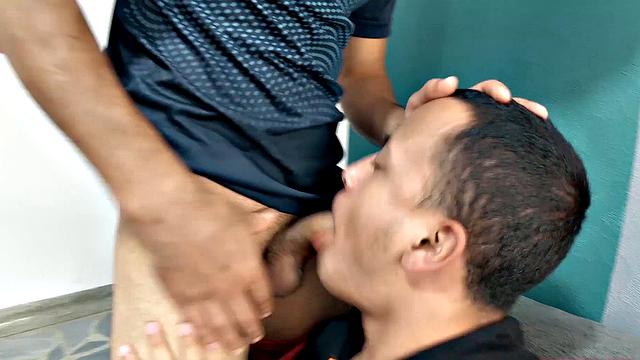 Pedro pushes pants down and shoves stiff cock into Zuma's mouth. By the time both are naked, the hungry bottom enjoys a raw ride on Pedro's hard meat.