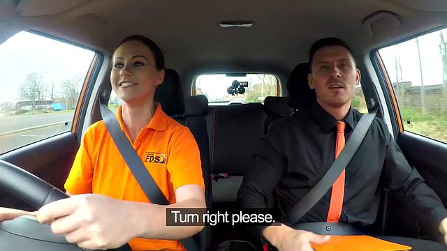 Hot Eurobabe enjoys riding instructor's hard cock in car and gets a cumshot