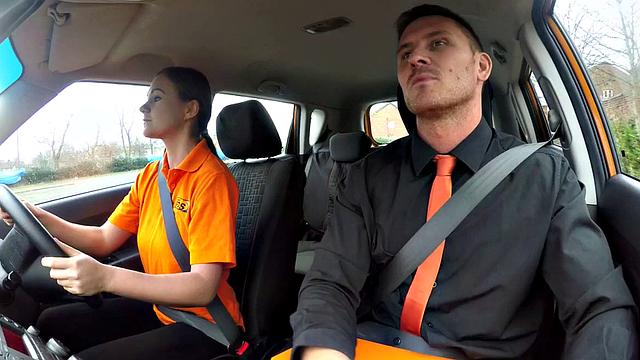 Hot Eurobabe enjoys riding instructor's hard cock in car and gets a cumshot