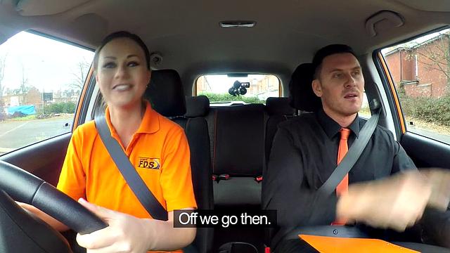 Hot Eurobabe enjoys riding instructor's hard cock in car and gets a cumshot