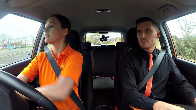 Hot Eurobabe enjoys riding instructor's hard cock in car and gets a cumshot