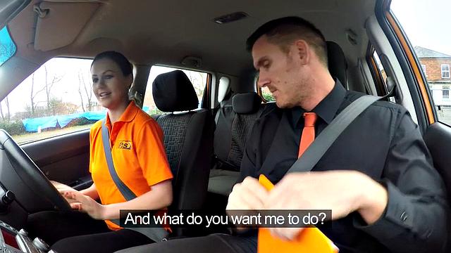 Hot Eurobabe enjoys riding instructor's hard cock in car and gets a cumshot