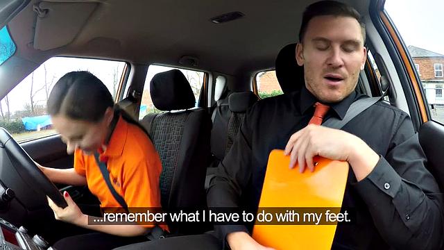 Hot Eurobabe enjoys riding instructor's hard cock in car and gets a cumshot