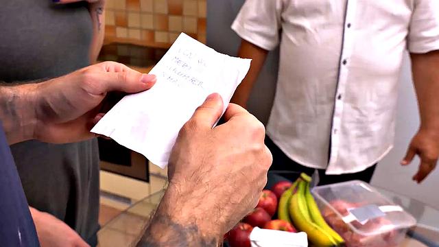 DADDY4K. Blonde has sex with BF's dad while her man is buying olive oil