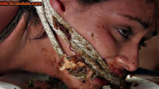 Rough public treatment for busty sub