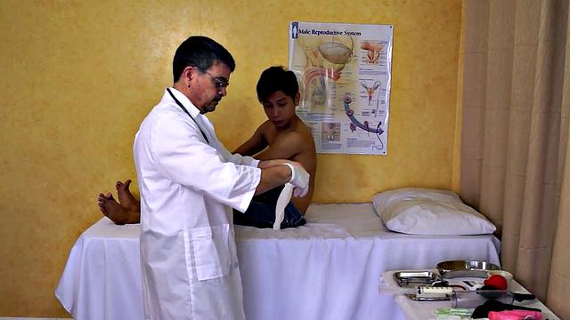 Asstoyed Asian twink takes enema at infirmary