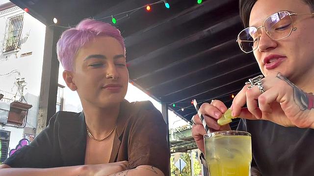 Inked amateur queer fingers and licks pussy at home