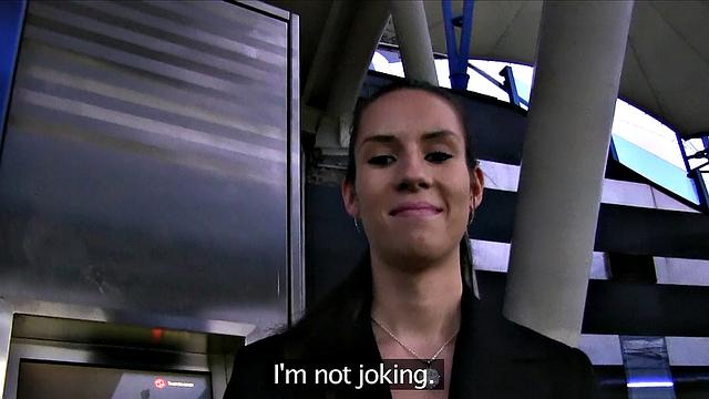 Brunette's mouth filled with cum after a steamy photoshoot with big tits and sexy earrings