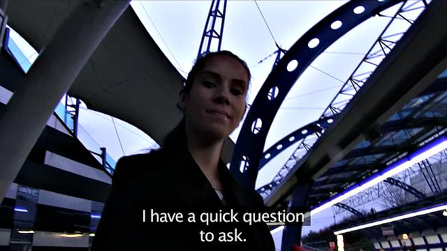 Brunette's mouth filled with cum after a steamy photoshoot with big tits and sexy earrings