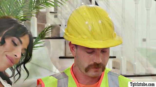 Construction worker drills two horny TS