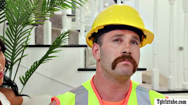 Construction worker drills two horny TS