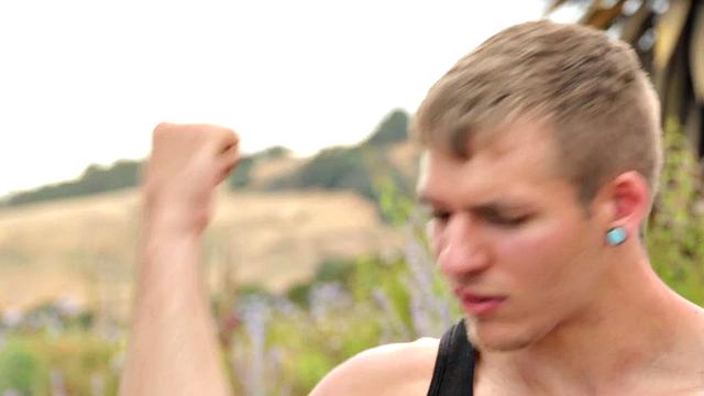 Amateur hunk teases before masturbating for jizzshot