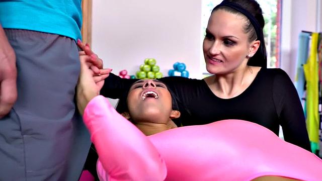 Gym babes with perv after working out in kinky threesome