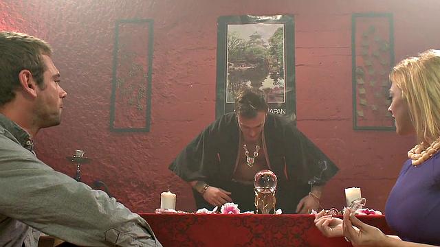 Kinky blonde MILF dominates hubby with strapon in wild threesome with 2 guys