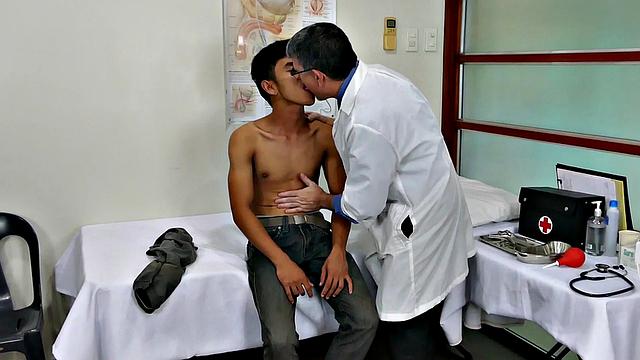 Asian twink barebacked by white doctor after check