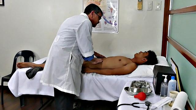 Asian twink barebacked by white doctor after check
