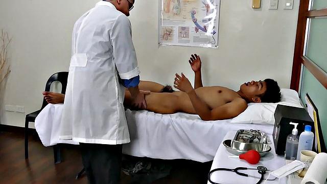 Asian twink barebacked by white doctor after check