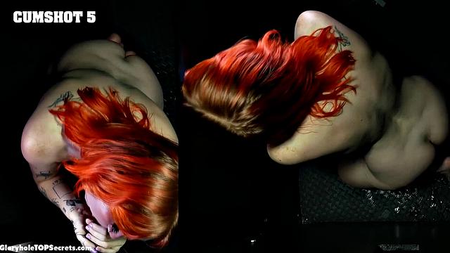 Рыжая Кэсси сосёт член в глори-холе