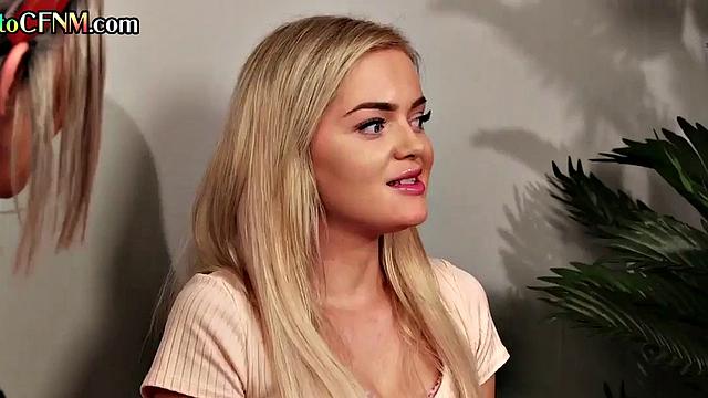 CFNM femdom MILF deepthroating sucks in voyeur 3some