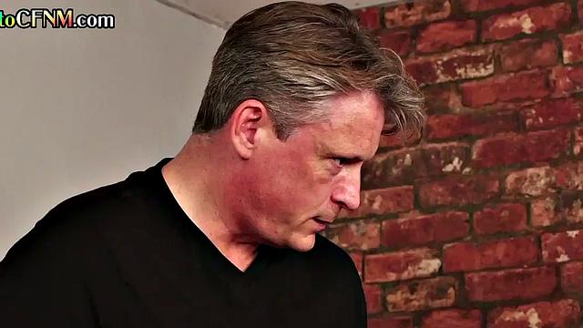 CFNM femdom MILF deepthroating sucks in voyeur 3some