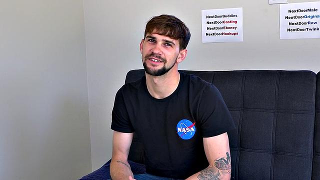 Bigcock inked jock jerks on casting and cums