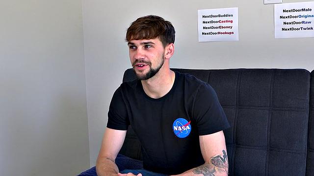 Bigcock inked jock jerks on casting and cums