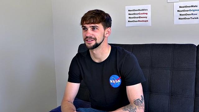 Bigcock inked jock jerks on casting and cums