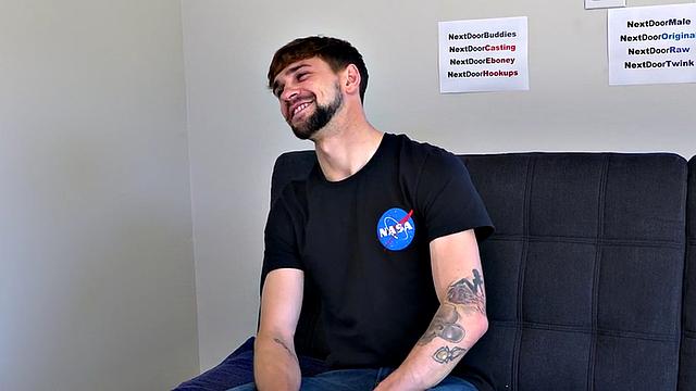 Bigcock inked jock jerks on casting and cums