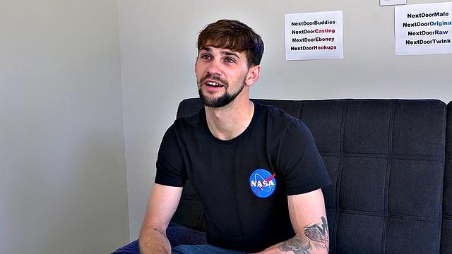 Bigcock inked jock jerks on casting and cums