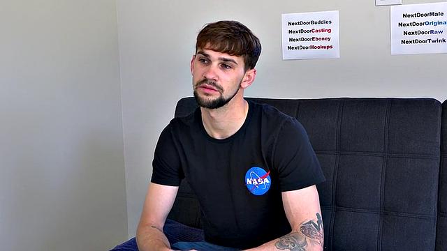 Bigcock inked jock jerks on casting and cums