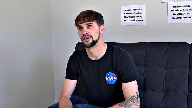 Bigcock inked jock jerks on casting and cums