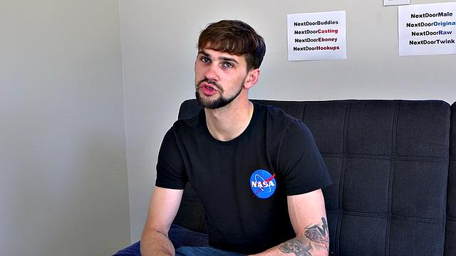 Bigcock inked jock jerks on casting and cums