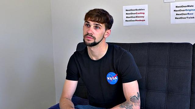 Bigcock inked jock jerks on casting and cums