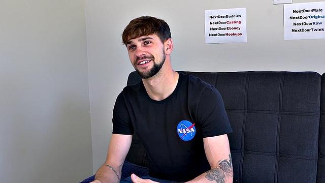 Bigcock inked jock jerks on casting and cums