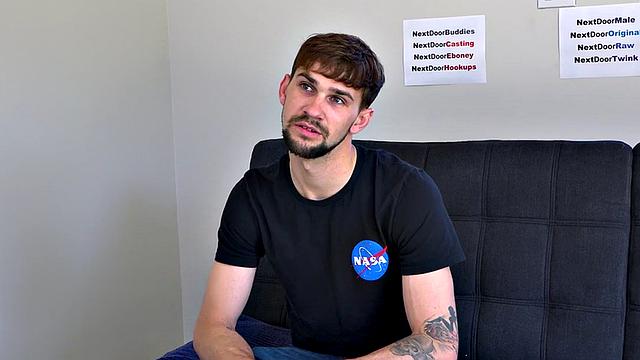 Bigcock inked jock jerks on casting and cums