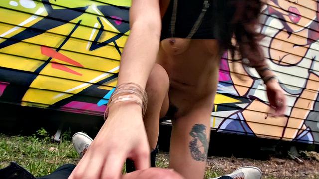 Check out this tattooed brunette's outdoor fuckcapades in POV