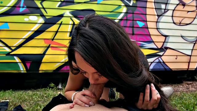 Check out this tattooed brunette's outdoor fuckcapades in POV