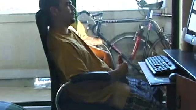 Young Tony returns for another solo session and after pulling off his pants he strokes up a stiff one, while watching some on his computer. After jacking off with determination, Tony strokes out another messy cum shot