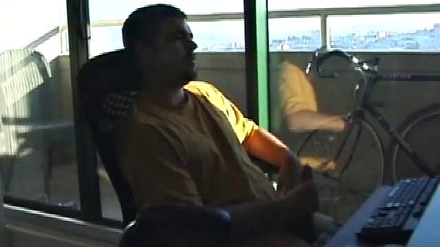 Young Tony returns for another solo session and after pulling off his pants he strokes up a stiff one, while watching some on his computer. After jacking off with determination, Tony strokes out another messy cum shot