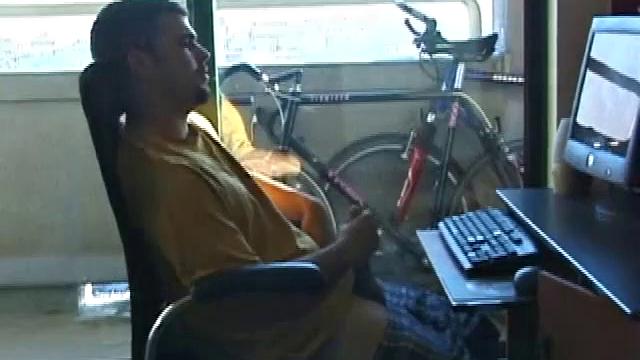 Young Tony returns for another solo session and after pulling off his pants he strokes up a stiff one, while watching some on his computer. After jacking off with determination, Tony strokes out another messy cum shot