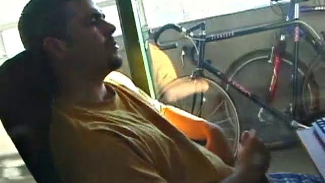 Young Tony returns for another solo session and after pulling off his pants he strokes up a stiff one, while watching some on his computer. After jacking off with determination, Tony strokes out another messy cum shot