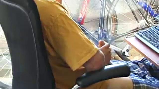 Young Tony returns for another solo session and after pulling off his pants he strokes up a stiff one, while watching some on his computer. After jacking off with determination, Tony strokes out another messy cum shot