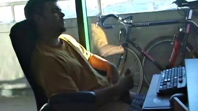 Young Tony returns for another solo session and after pulling off his pants he strokes up a stiff one, while watching some on his computer. After jacking off with determination, Tony strokes out another messy cum shot