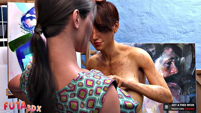 Futa3DX - HOT FUTA ARTSY THREESOME With Babe Getting Spitroasted